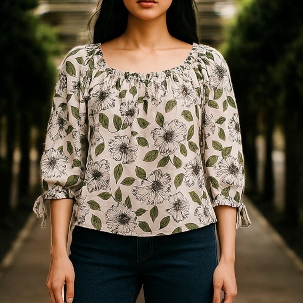 Lauren‎ Ralph Lauren Floral Blouse Tie Sleeve Long Sleeve Top Size M